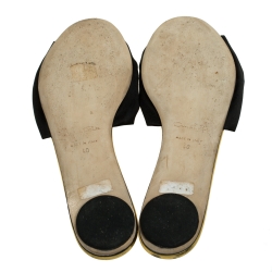 Pre Owned Oscar de la Renta Black Satin Mia Flat Slides Size 40