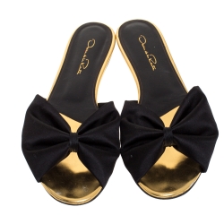 Pre Owned Oscar de la Renta Black Satin Mia Flat Slides Size 40