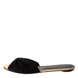 Pre Owned Oscar de la Renta Black Satin Mia Flat Slides Size 40