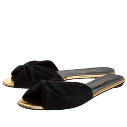 Pre Owned Oscar de la Renta Black Satin Mia Flat Slides Size 40