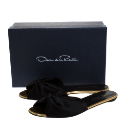 Pre Owned Oscar de la Renta Black Satin Mia Flat Slides Size 40