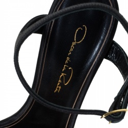 Pre Owned Oscar de la Renta Black Satin Lemmy Embellished Ankle Strap Sandals Size 37
