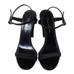 Pre Owned Oscar de la Renta Black Satin Lemmy Embellished Ankle Strap Sandals Size 37