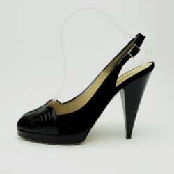 Pre Owned Oscar De La Renta Black Leather & Suede Peep Toe Platform Slingback Sandals Size 40