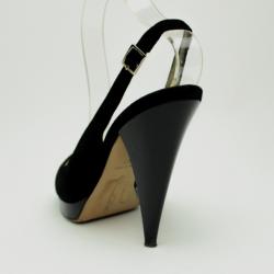 Pre Owned Oscar De La Renta Black Leather & Suede Peep Toe Platform Slingback Sandals Size 40