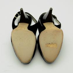 Pre Owned Oscar De La Renta Black Leather & Suede Peep Toe Platform Slingback Sandals Size 40