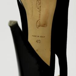 Pre Owned Oscar De La Renta Black Leather & Suede Peep Toe Platform Slingback Sandals Size 40