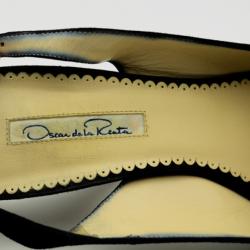 Pre Owned Oscar De La Renta Black Leather & Suede Peep Toe Platform Slingback Sandals Size 40