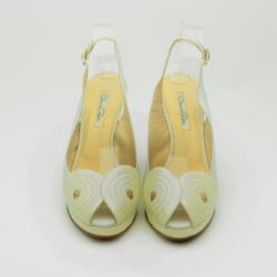 Pre Owned Oscar De La Renta White Leather Peep Toe Platform Slingback Sandals Size 40