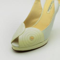 Pre Owned Oscar De La Renta White Leather Peep Toe Platform Slingback Sandals Size 40