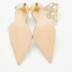 Pre Owned Oscar de la Renta Metallic Gold/Silver Leather Pointed Toe Ankle Strap Pumps Size 38