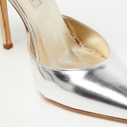Pre Owned Oscar de la Renta Metallic Gold/Silver Leather Pointed Toe Ankle Strap Pumps Size 38