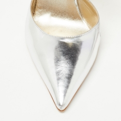 Pre Owned Oscar de la Renta Metallic Gold/Silver Leather Pointed Toe Ankle Strap Pumps Size 38