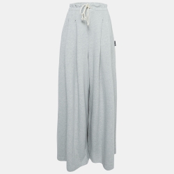 Grey Cotton Wide Leg Drawstring Pants