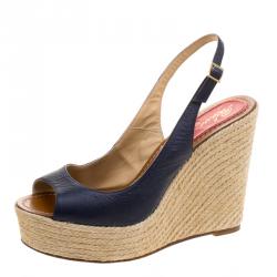 Paloma Barceló Blue Leather Espadrilles Wedge Slingback Sandals Size 41