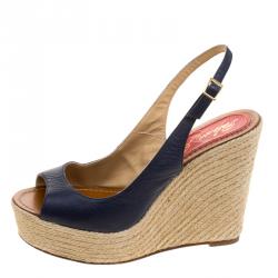 Paloma Barceló Blue Leather Espadrilles Wedge Slingback Sandals Size 41