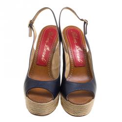 Paloma Barceló Blue Leather Espadrilles Wedge Slingback Sandals Size 41