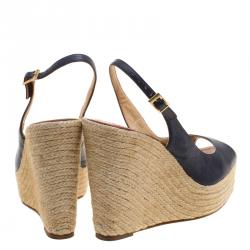 Paloma Barceló Blue Leather Espadrilles Wedge Slingback Sandals Size 41