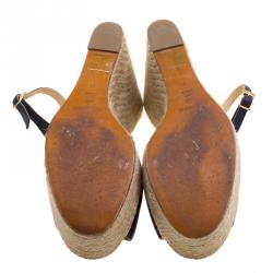 Paloma Barceló Blue Leather Espadrilles Wedge Slingback Sandals Size 41