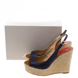 Paloma Barceló Blue Leather Espadrilles Wedge Slingback Sandals Size 41