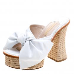 Paloma Barceló White Leather Monaco Bow Detail Espadrille Mules Size 38