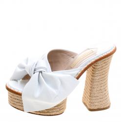 Paloma Barceló White Leather Monaco Bow Detail Espadrille Mules Size 38