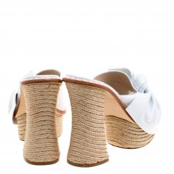 Paloma Barceló White Leather Monaco Bow Detail Espadrille Mules Size 38
