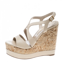 Paloma Barceló Beige Leather Mafafa Wedge Platform Sandals Size 39