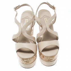 Paloma Barceló Beige Leather Mafafa Wedge Platform Sandals Size 39