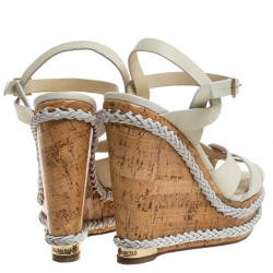 Paloma Barceló Ivory Strappy Leather Ankle Strap Platform Wedge Sandals Size 39