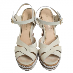 Paloma Barceló Ivory Strappy Leather Ankle Strap Platform Wedge Sandals Size 39