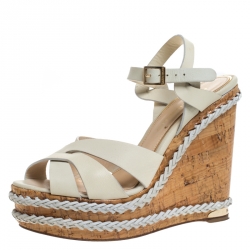 Paloma Barceló Ivory Strappy Leather Ankle Strap Platform Wedge