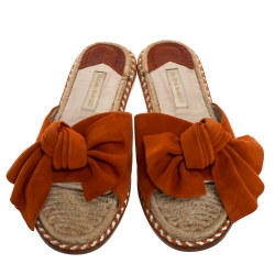 Pre Owned Paloma Barceló Orange Suede Leather Geranio Knotted Flat Slides Size 38
