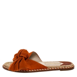 Pre Owned Paloma Barceló Orange Suede Leather Geranio Knotted Flat Slides Size 38