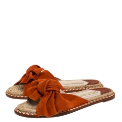 Pre Owned Paloma Barceló Orange Suede Leather Geranio Knotted Flat Slides Size 38