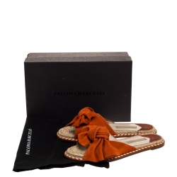 Pre Owned Paloma Barceló Orange Suede Leather Geranio Knotted Flat Slides Size 38