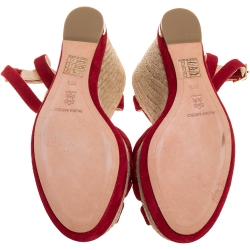 Paloma Barceló Red Suede Leather Espadrille Wedge Platform Ankle Strap Sandals Size 36.5
