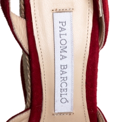 Paloma Barceló Red Suede Leather Espadrille Wedge Platform Ankle Strap Sandals Size 36.5