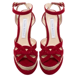 Paloma Barceló Red Suede Leather Espadrille Wedge Platform Ankle Strap Sandals Size 36.5