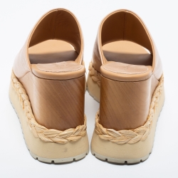 Paloma Barceló Beige Leather Wedge Platform Mules Size 39