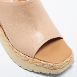 Paloma Barceló Beige Leather Wedge Platform Mules Size 39