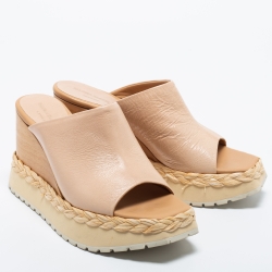 Paloma Barceló Beige Leather Wedge Platform Mules Size 39
