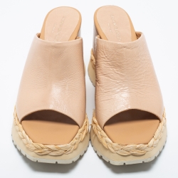 Paloma Barceló Beige Leather Wedge Platform Mules Size 39