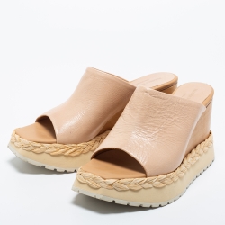 Paloma Barceló Beige Leather Wedge Platform Mules Size 39