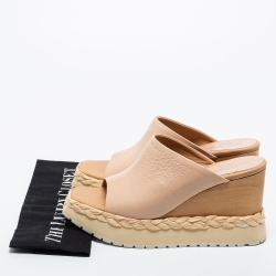 Paloma Barceló Beige Leather Wedge Platform Mules Size 39