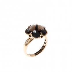 Pasquale Bruni Bon Ton Smoky Quartz Diamond 18k Rose Gold Flower Ring Size 56