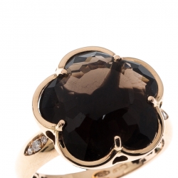 Pasquale Bruni Bon Ton Smoky Quartz Diamond 18k Rose Gold Flower Ring Size 56
