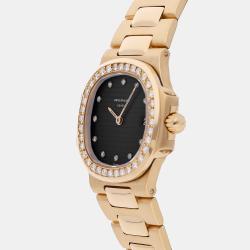 Pre Owned Patek Philippe Black 18k Yellow Gold Nautilus 4700/003J Quartz Women's Wristwatch 27 mm