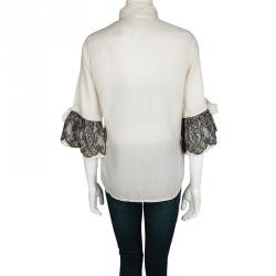Paul and Joe Cream Contrast Scallop Lace Cuff Detail Shirt L