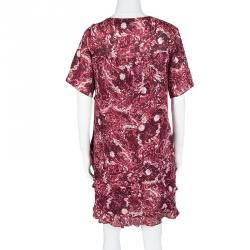 Paul and Joe Red Floral Printed Silk Ruffled Tiered Dress S